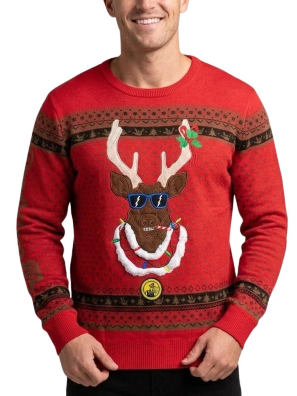 Dutch Bros Ugly Christmas Sweater XL Reindeer Red Fair Isle Holiday Party EUC